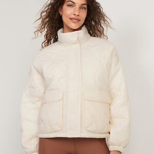 Old Navy Women's Cream Quilted Puffer Jacket
